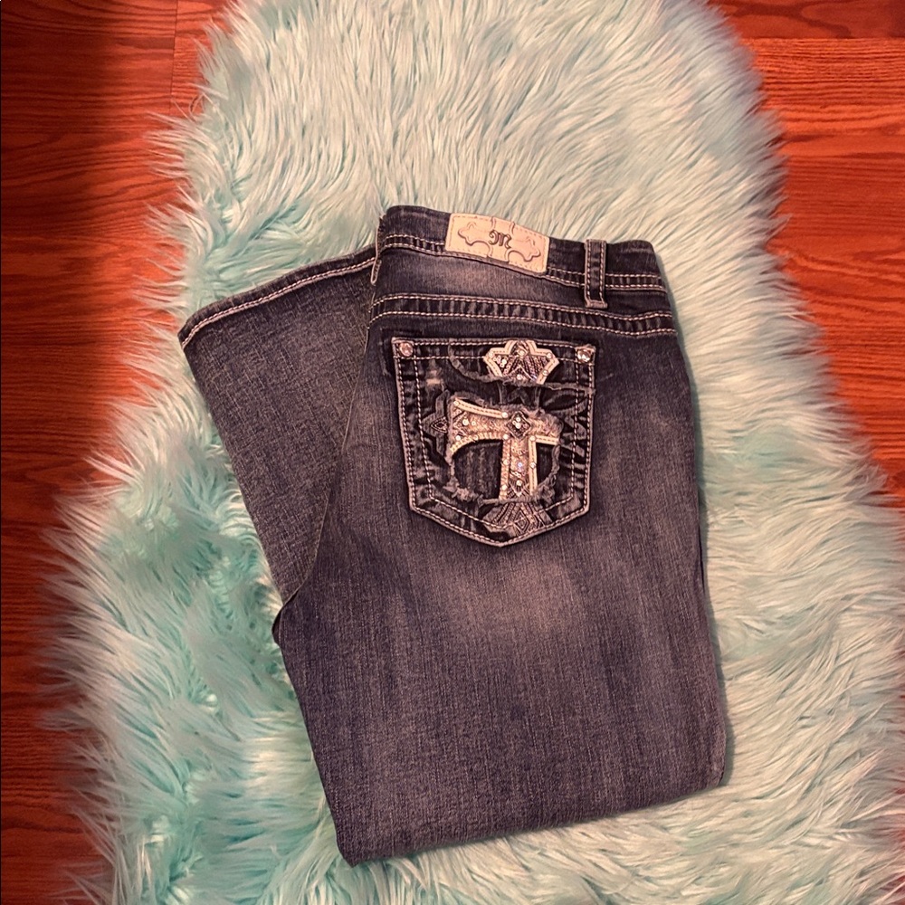 Miss Me Dark Blue Jeans with Silver Embellishments